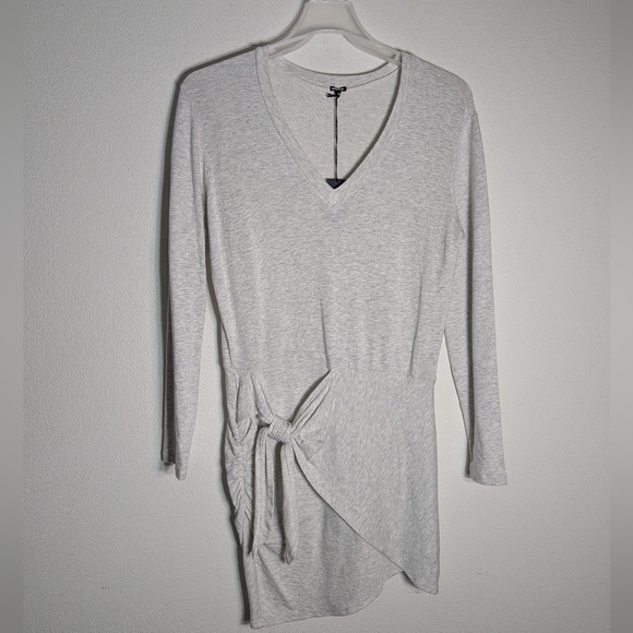 Monrow Dresses & Skirts - Monrow Women's Dress V-Neck Supersoft Long‎ Sleeve Jersey Light Grey Neutral XL